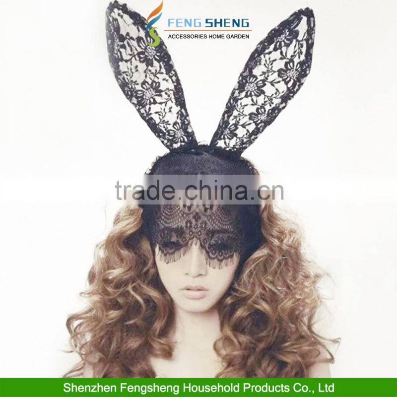 Halloween Costume Party Rabbit Bunny Ears Headband With Lace Eye Mask