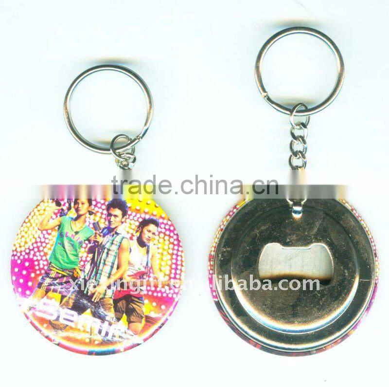 small China shenzhen xiexing manufacturer metal tin badge opener keychain