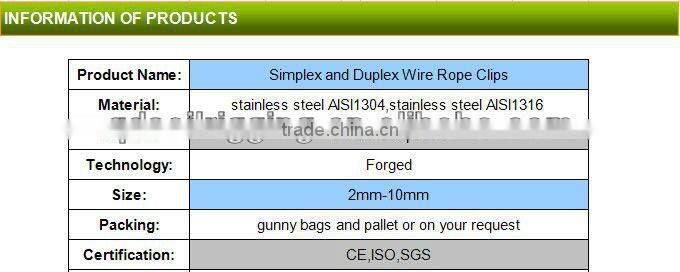 Simplex Wire Rope Clip stainless steel AISI 316