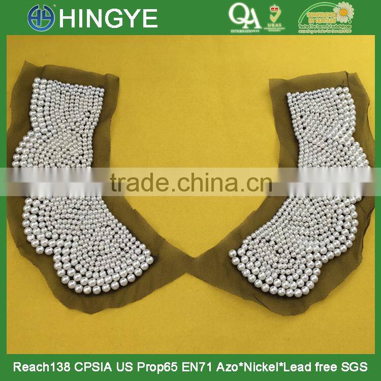 Wholesale crochet made white pearl beaded neckline collar for garments