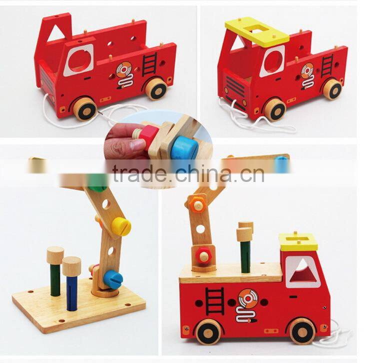 top sale wooden toy fire trucks OEM new design intelligent toy DIY trucks for kids EZ5085