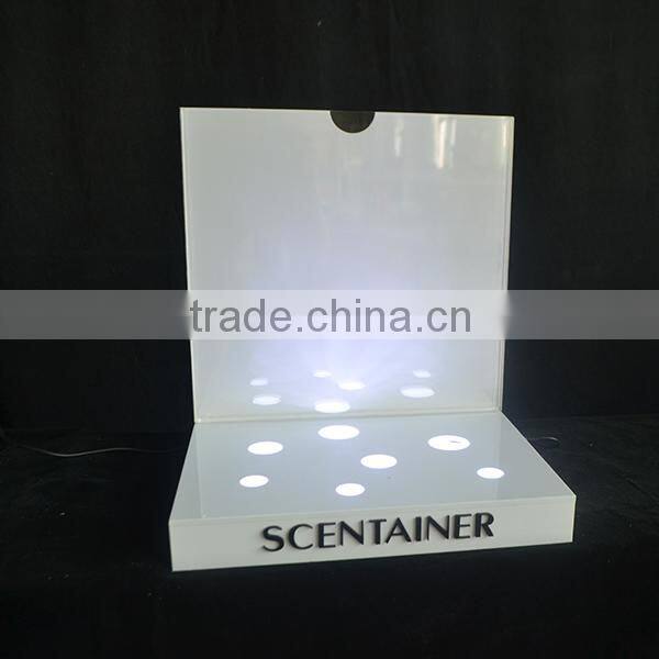 white color acrylic cosmetic displays, make up display stand with light