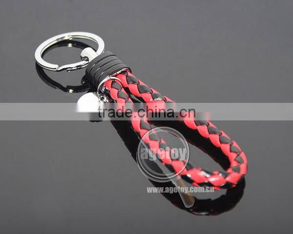 Hot Sale Manual Hand Braided Rope Silver Zinc Alloy Metal Round Tag Braided Leather Cord Black Red Leather Straps Braid Keychain