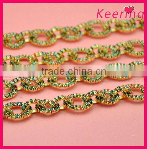 wholesale round shape rings decorative gold rhinestone plating crystal chain WRC-241