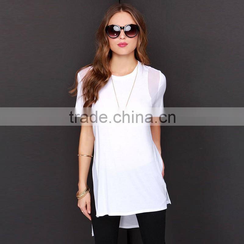 women longline t shirt ladies sides cut open sheer tank top wholesale longline women fashion t shirt