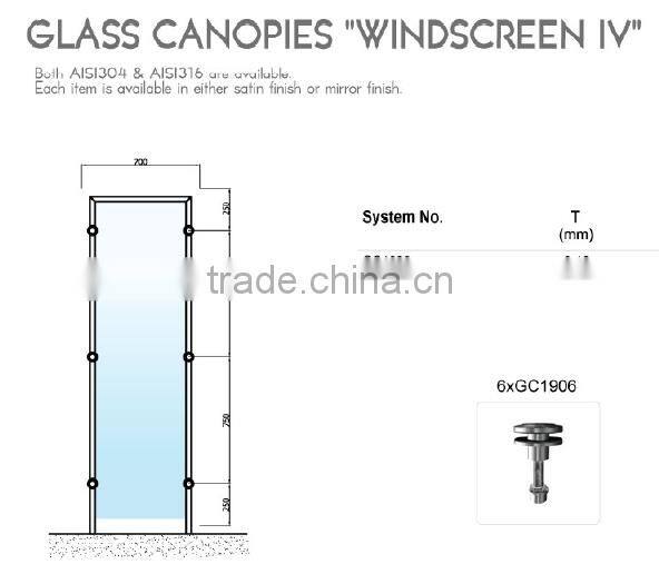 Stainless Steel Tempered Glass Canopy "WINDSCREEN"