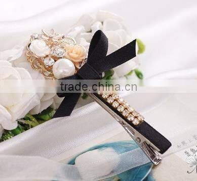 newest decorative hair bow flower beads hair clip design bridal hair accessory