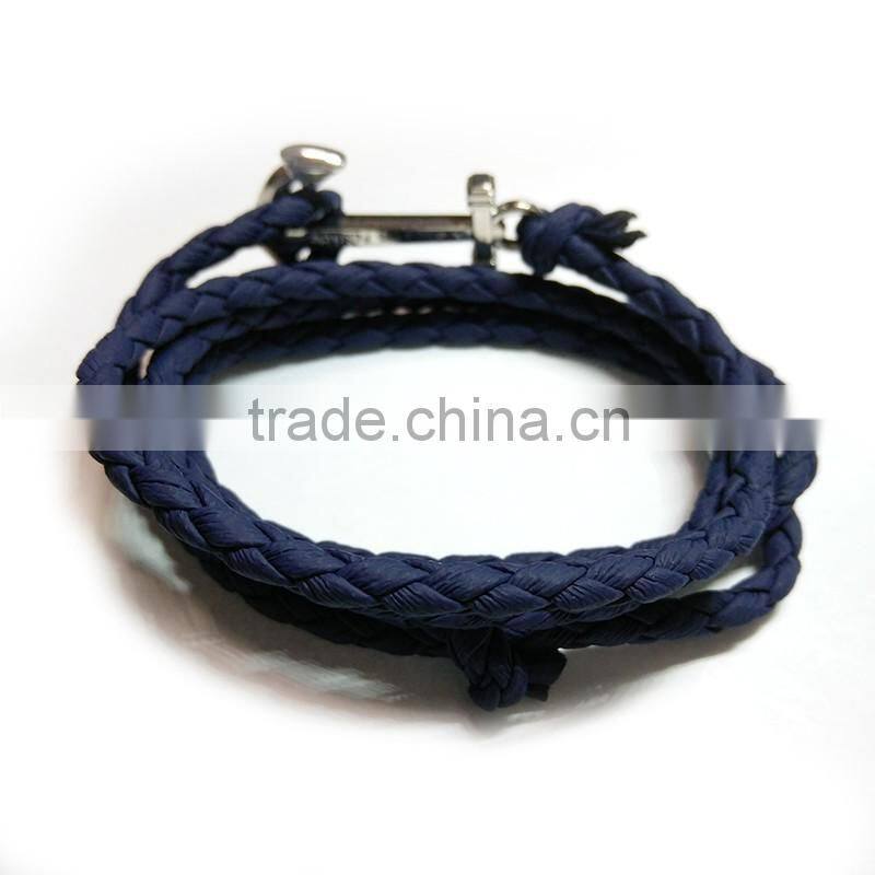 2016 fashion anchor hook bracelet cheap braided leather bracelet wholesale OEM