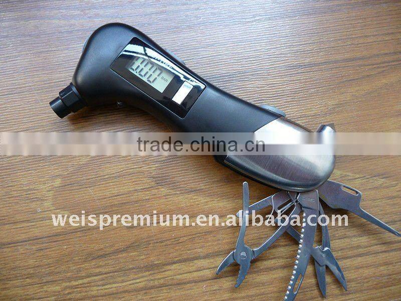 Very useful auto emergency tool with digital tire gauge