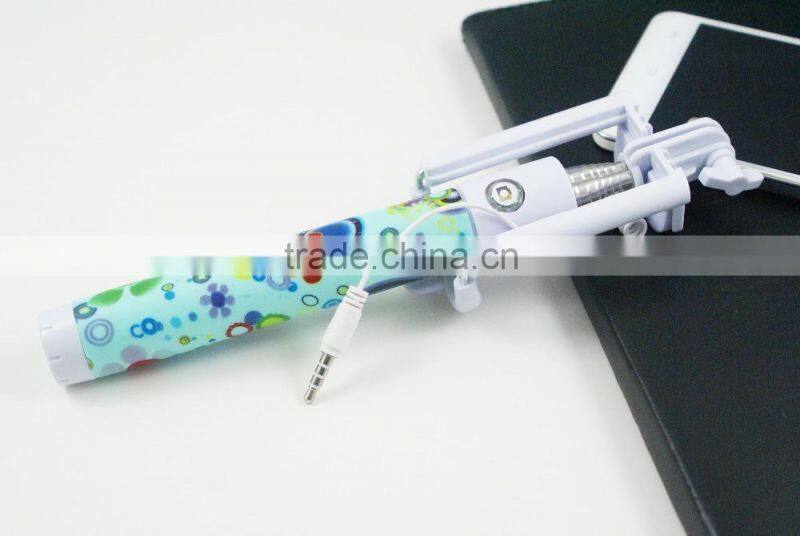 Monopod Cable Wired Selfie Stick Sefie for mobile phone camera antiskid pattern monopod