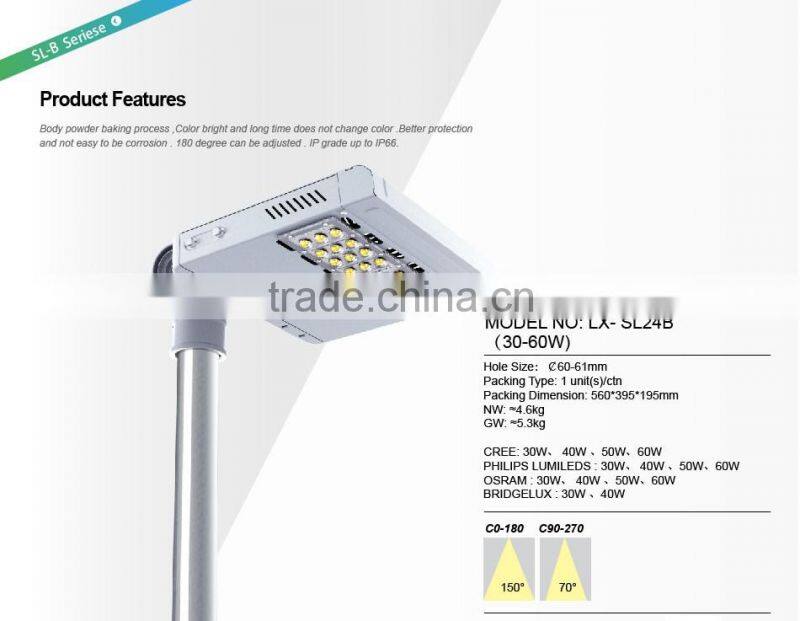 Modular Design CE Rohs Adjustable Arm Meanwell Driver 100-140lm/W Lens Kit for Different Beam Angle 30W Street Lighting Fixtures