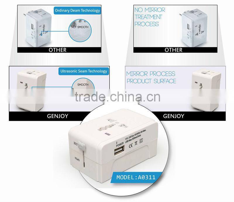 UK AUS US EU plug Universal travel adapter with Single USB