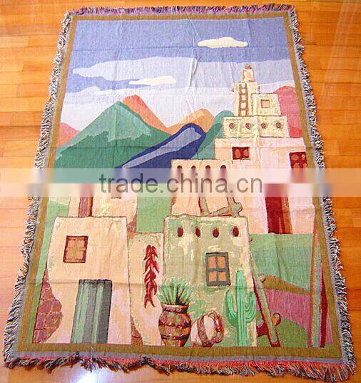 throw blanket 50*60inch customized pattern tapestry polyester cotton woven for sofa