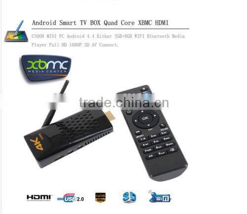Android 4.4 TV RK3288 Quad Core mini PC TV Box with IR Remote Control,2GB/8GB External 2.4G antenna Connec CS008