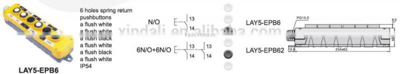 industrial 6 holes waterproof push button control box switch for crane/hoist/lift LAY5-EPB6
