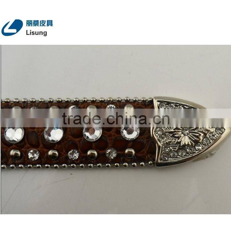 Men's Handmade Crocodile Leather Rhinestone Western Belts