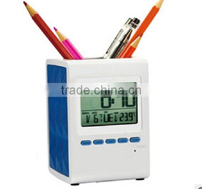 hot sale cheap digital led color change wooden pen holder clock