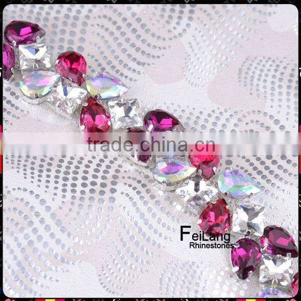 Feilang fuchsia color and rose color fancy stones chain,wedding dresses accessories