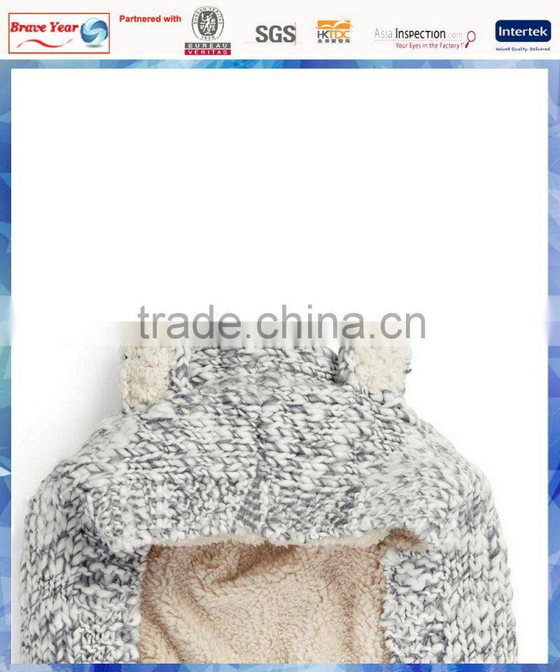 bunny ears chunky knit winter hood scarf with fluffy lining for girls