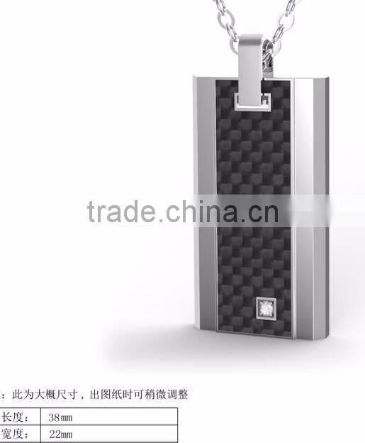 Ready stock fashion style solid carbon fiber with 316L stainless steel mens dog tag pendant
