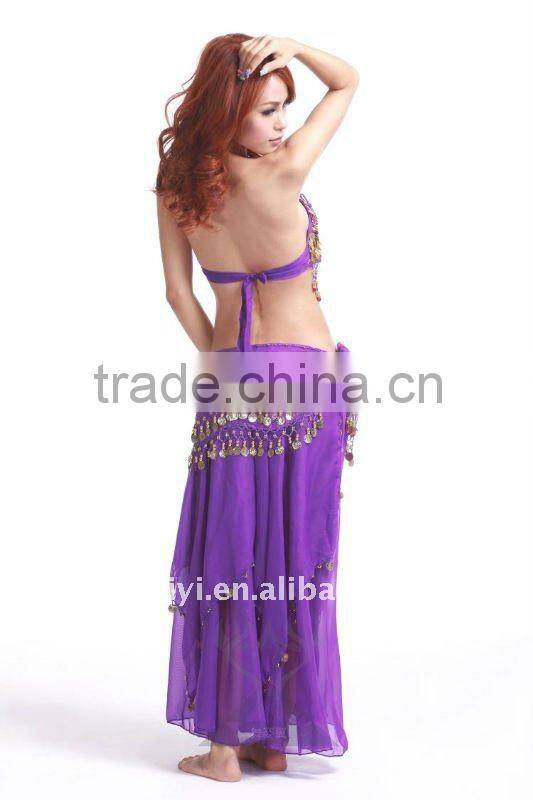 Chiffon Belly Dance Top with gold coins and beads for women dancers (SZ002)