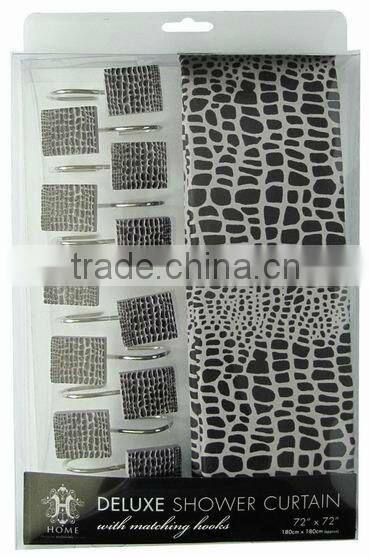 model style polyester shower curtain bathroom curtain matching with 12pcs poly resin hooks