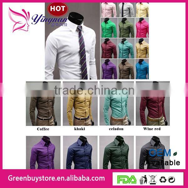 Free shipping 2014 Mens Slim fit Unique neckline stylish long Sleeve Shirts Mens shirts 17 colors