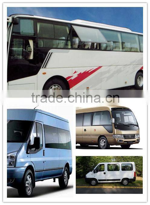 Fixed closed curved solid glass window for coach bus, mini-bus and commercial vehicles