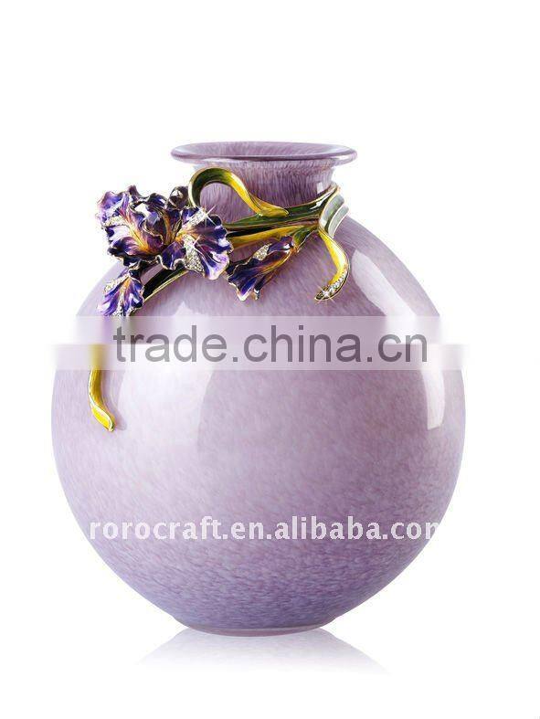 High Qulity Glass Vase with iris flower design for Home Decoration wedding gift