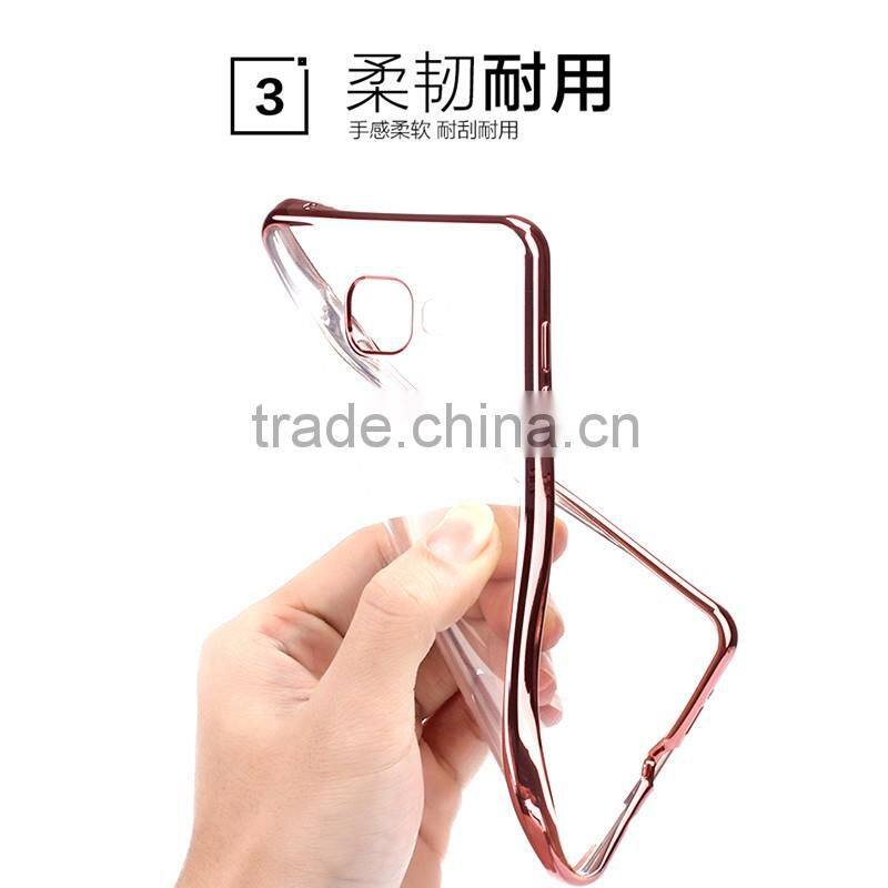 Electroplated Gold edge borders Chrome Soft TPU Phone Case for Samsung A5100 A7100 Transparent Clear Cover