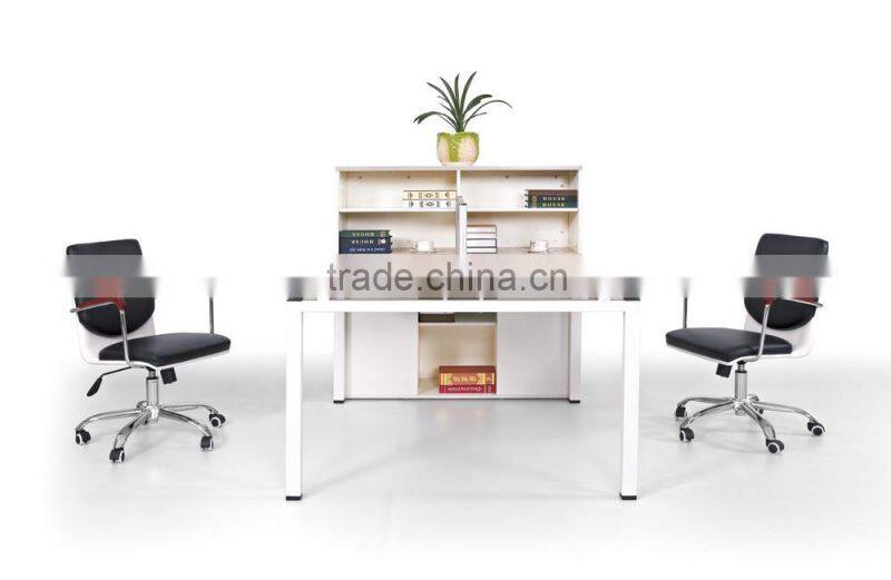 modern office workstation for two people with book shelf with four legs E-514