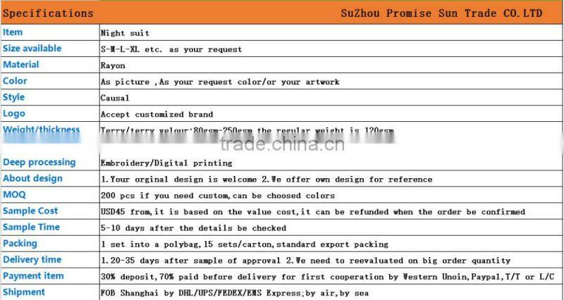 100% rayon printing night suit for ladies' home wear