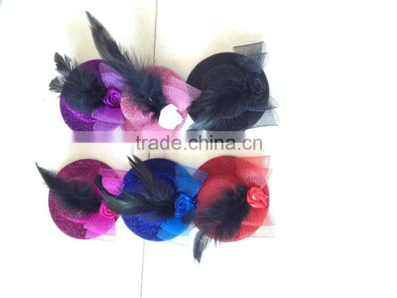 high quality colourful party feather mini top hat with black lace