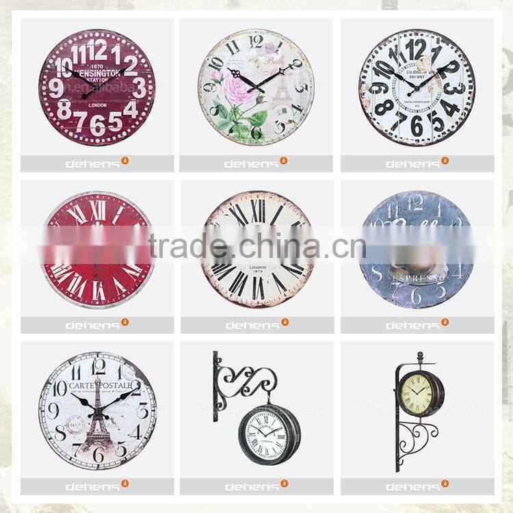 DEHENG mdf wall clock,vintage round clock, round rose art clock