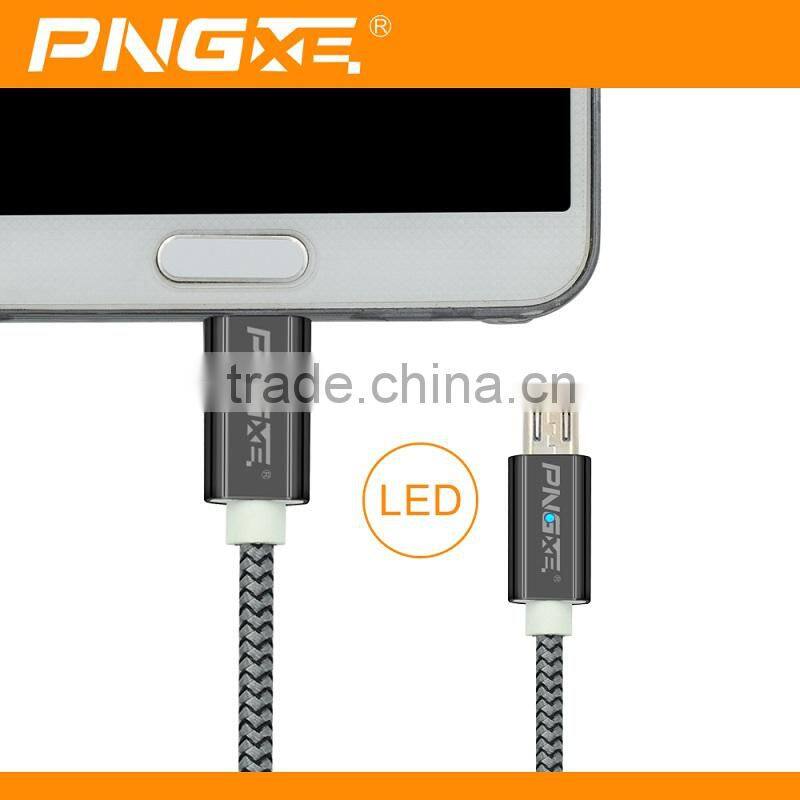PNGXE 2015 Newest Coming Zinc Alloy Braided Super Fast Charging Led Micro Usb Cable Support For IOS9 System