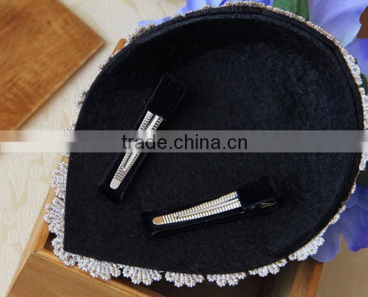 MYLOVE big blue flower oval hat blue crystal felt mini hat