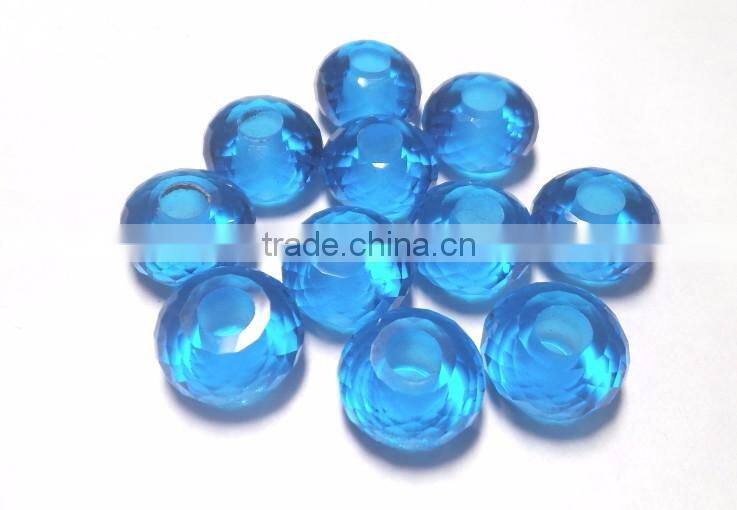AAA Blue Topaz Color Quartz Fancy Stylist Roundel Big Hole Beads