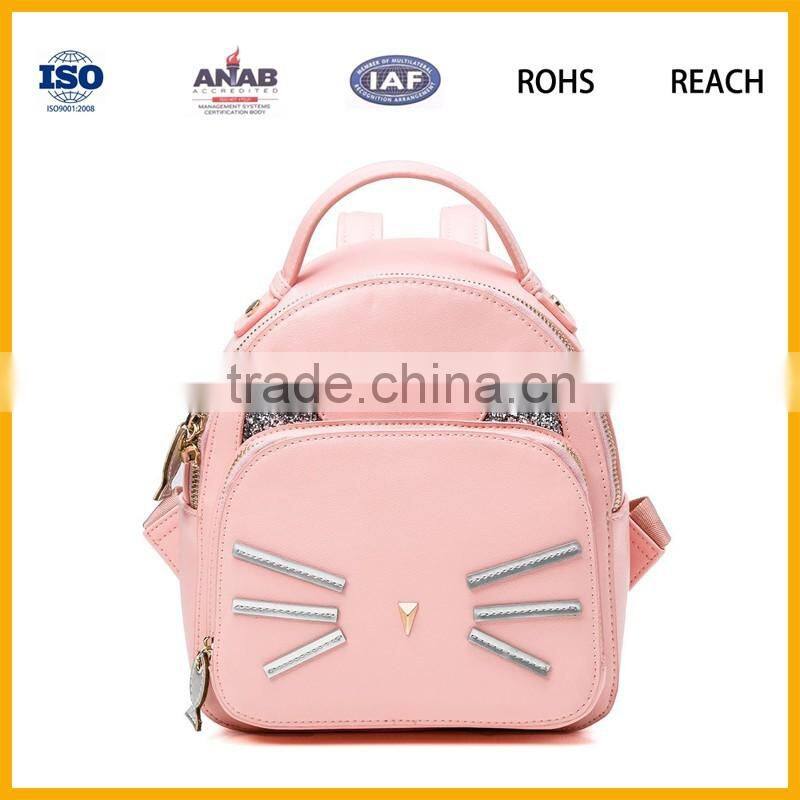 Latest Trend Cat Design Waterproof PU Leather Girls Backpack Leisure Bag