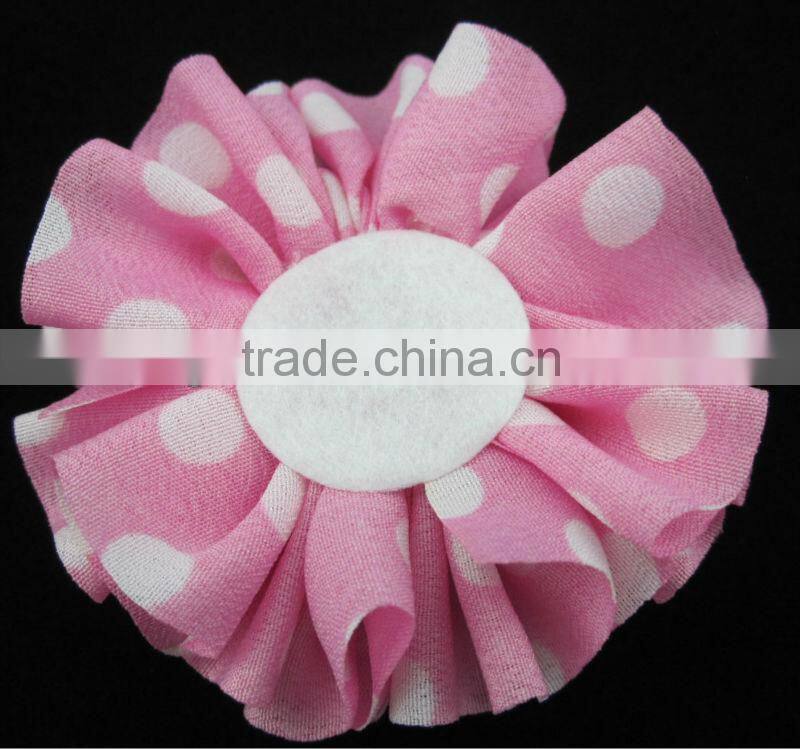 Ew Children Hair Accessories 2.4" Polka Dot Chiffon Hair Flower with Rhinestone Hair Accessories Kids Flower IN STOCK