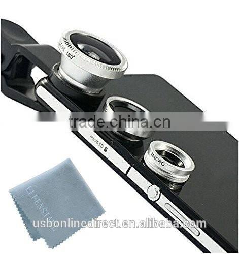 Fashionable 3 in 1 clip-on camera adapter optical microspur fisheye wideangle lense for mobile phone