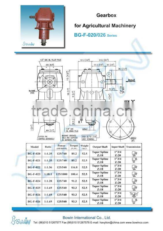 BG-F-020/026 Series Agricultural Gearbox