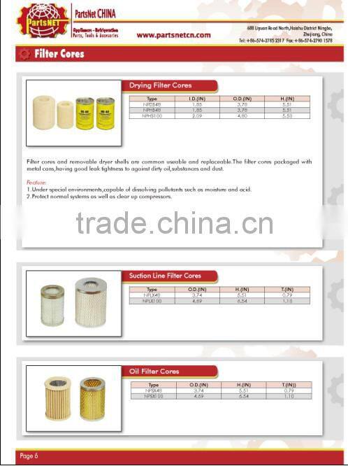 drying filter cores and suction line filter cores