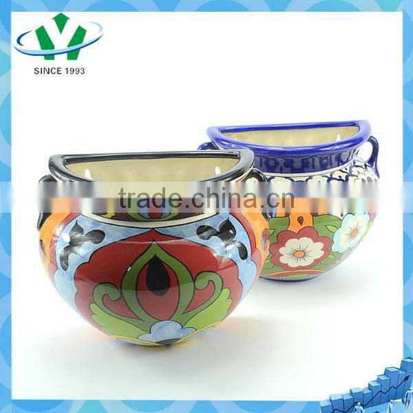 YSfp0010 Handprint antique flower pot with colorful designs