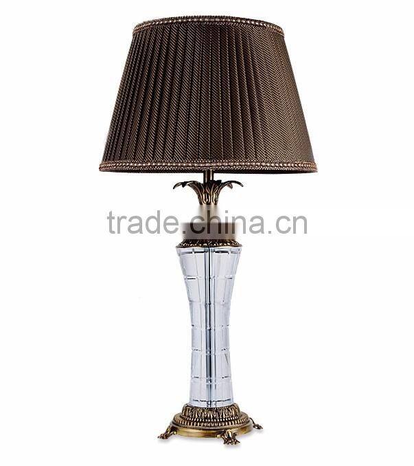 Brown lampshade clear K9 crystal table lamp with plated metal lampstand