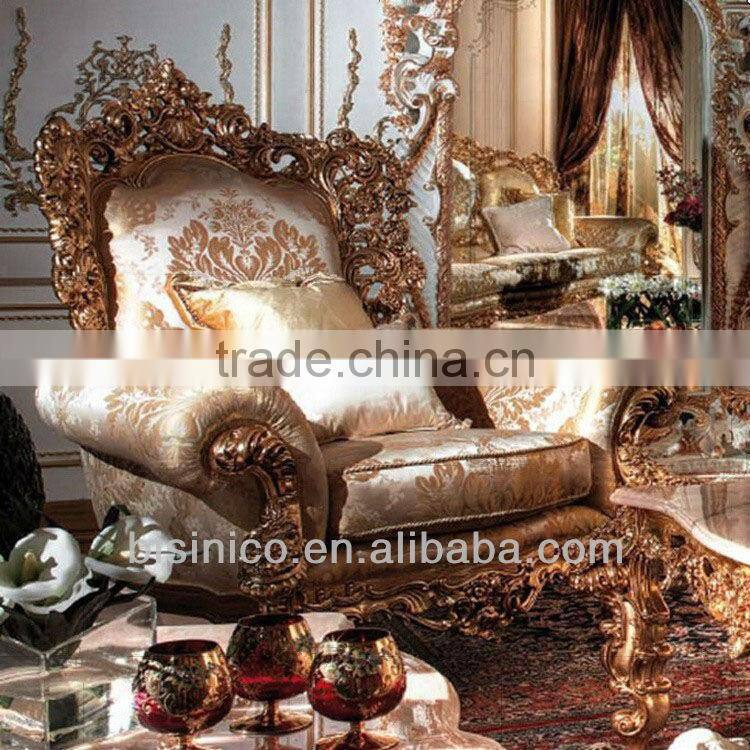 Luxury gold wooden hand carving living room sofa set