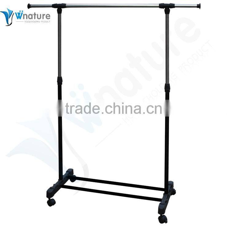 Stainless Steel Adjustable Telescoping Vertical and Horizontal Bars Double Rails Rolling Clothing Rack and Garment Rack