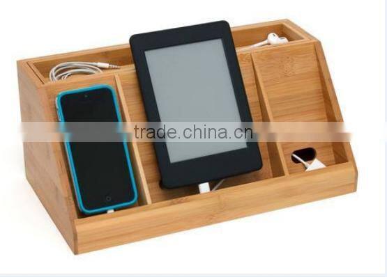 Desktop Multi Cell Mobile Phone and Tablets Wooden Bamboo Charging Station