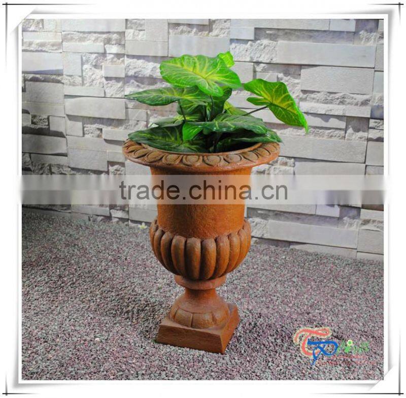 Nature Rust Front Door Fiberglass Flower Cup And Saucer Planter