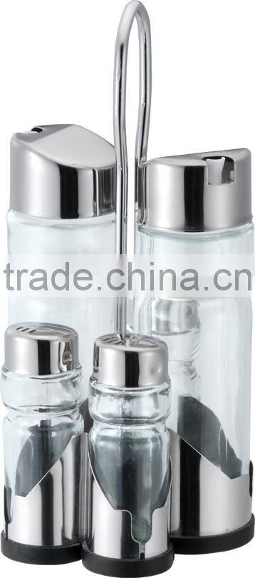 Wholesale 4 PCS Stainless Steel Condiment Set With Stainless Rack BSCI