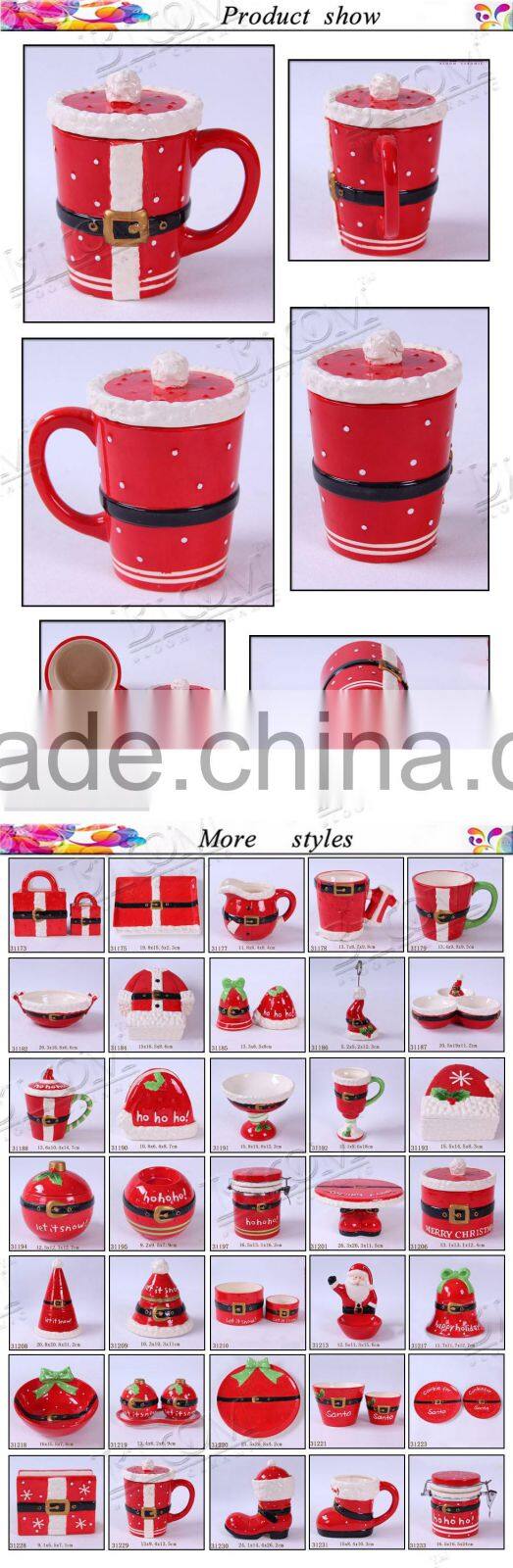 Christmas gift red ceramic sublimation mug with lid